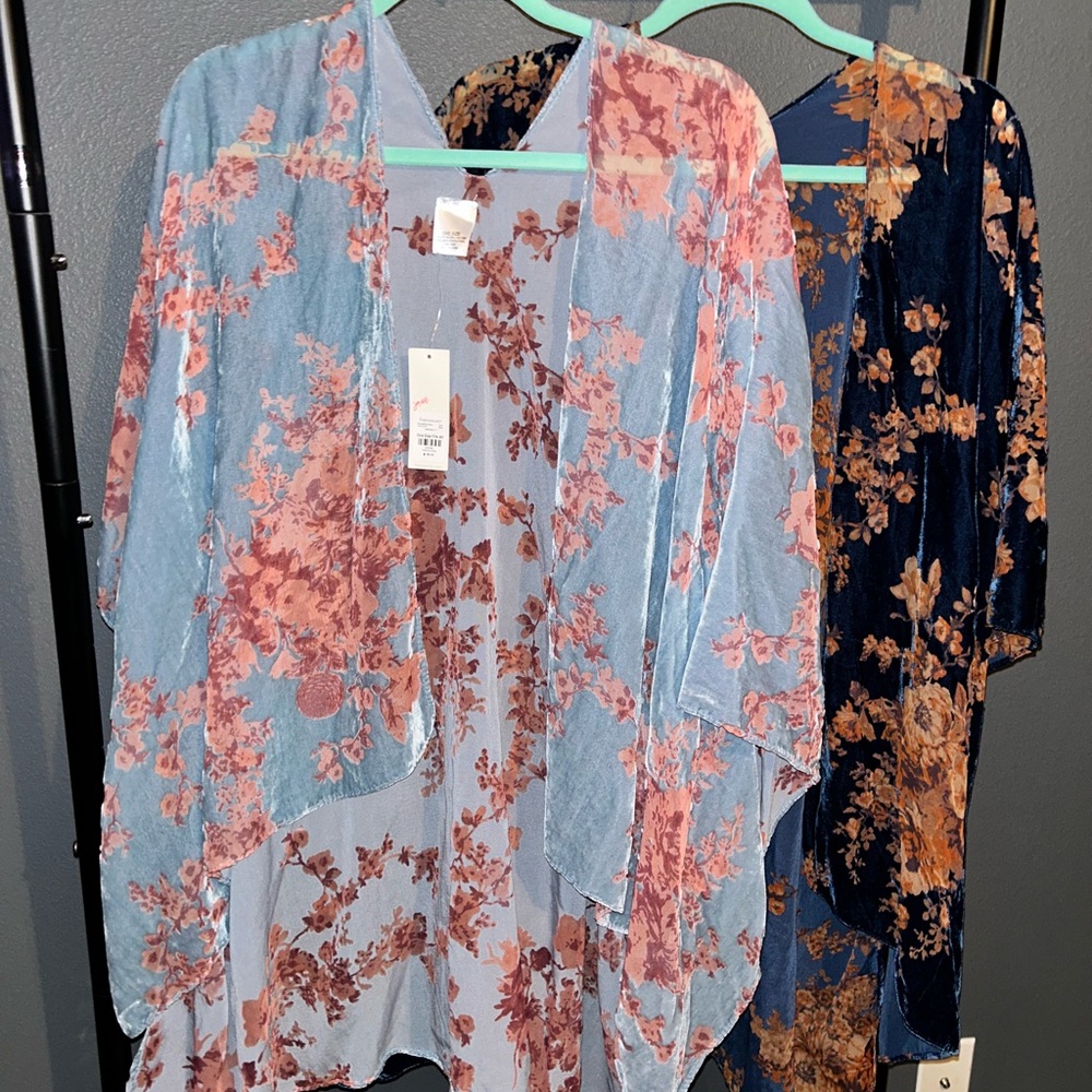 2 Francesca's Collections Blue and Brown Floral and Blue and Pink FloralKimonos